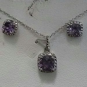 Sterling silver anmithist and diamond earrings set